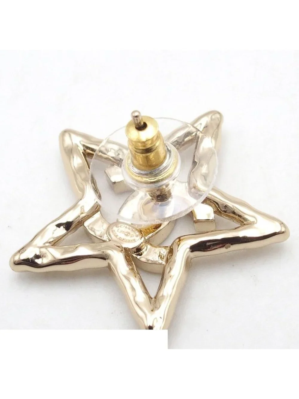 Chanel Earrings Light Gold Metal CC Logo Star Costume